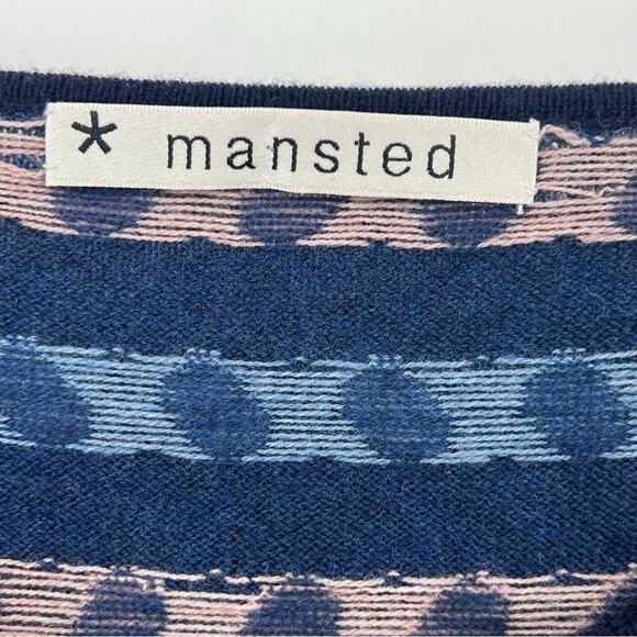 Mansted sweater merino wool blend navy blue tan geometric print pullover XL - Picture 5 of 8